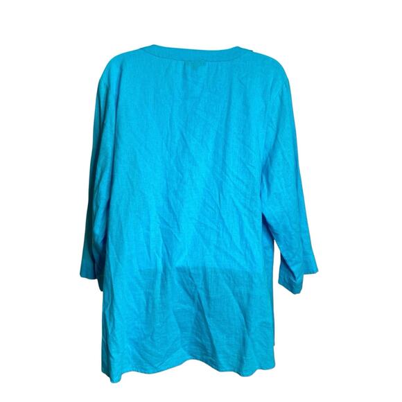 Carole Little Women's Linen Blend Tunic Top Size 1X Vibrant Coastal Euro Summer - Picture 2 of 11